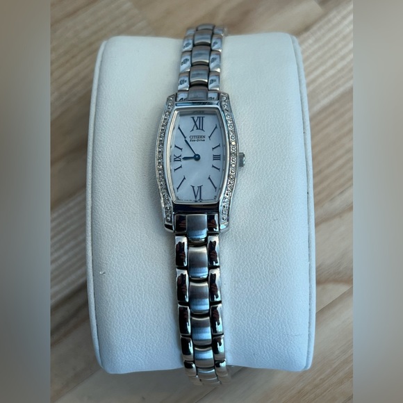 Citizen Eco-Drive Ladies Watch Silhouette Genuine Diamond, Pearl Dial Blue Hands - Picture 7 of 12